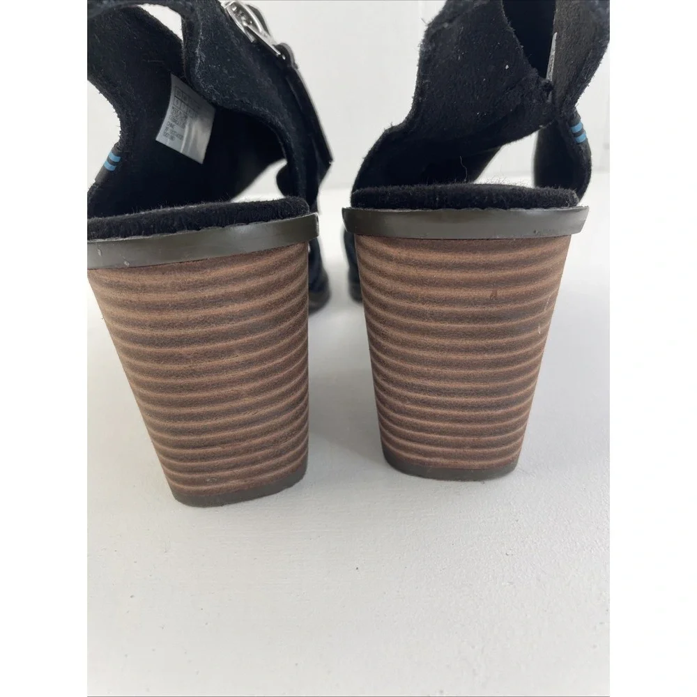 Toms Women's Sandals Size 9W Black Majorca‎ Block Ankle Leather Heels Leather